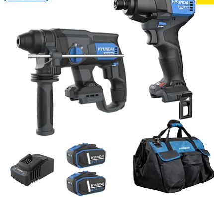Set Ciocan rotopercutor brushless Hyundai Solo RH20X-20 + Masina de insurubat cu impact brushless Hyundai Solo ID20X-230, 230Nm, 2 acumulatori 20V 4Ah, incarcator, geanta transport